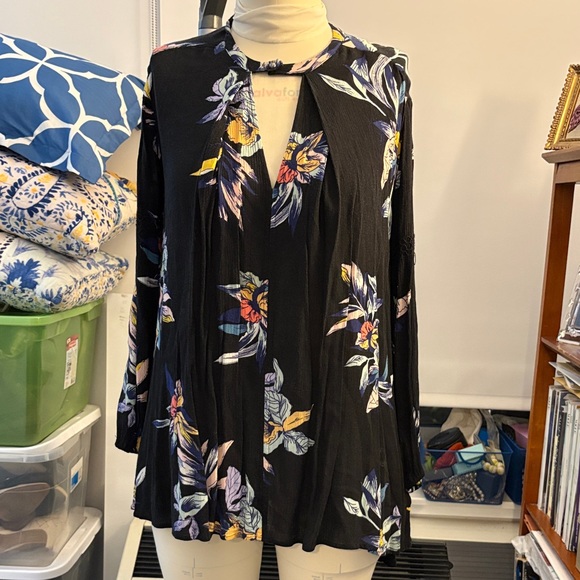 Free People Tops - Free People Black Multicolor Floral Blouse